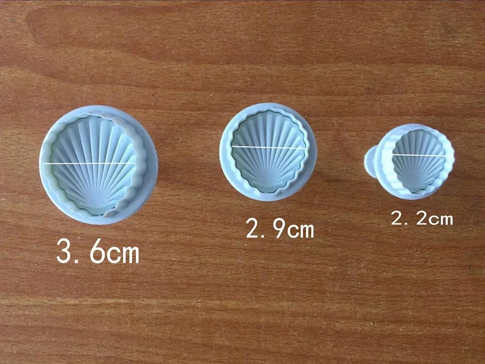 3 Pcs Fondant Cake Decorating Plunger Cutter Shell Shape Tools Mold Cookies Mold Sea Shell Shape Cookie Cutter