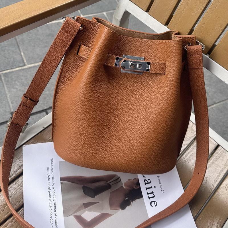 Neue erste Schicht Rindsleder Eimer Tasche Gemüsekorb Tasche Pendler und Freizeit Schulter Umhängetasche Damen Tasche