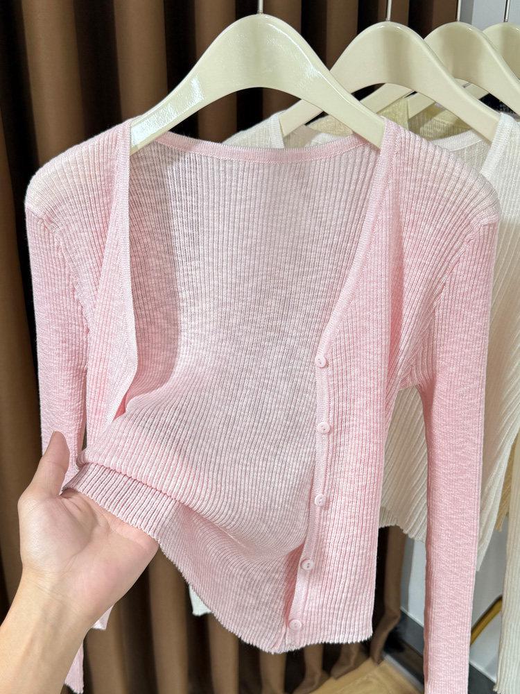 Hochwertiger dünner gerippter Strick-Cardigan für Damen, Perfekte Sommer-Schicht für Camisole-Kleider, Kleiner Bolero, Sonnenschutz-Schal aus Eis-Seide