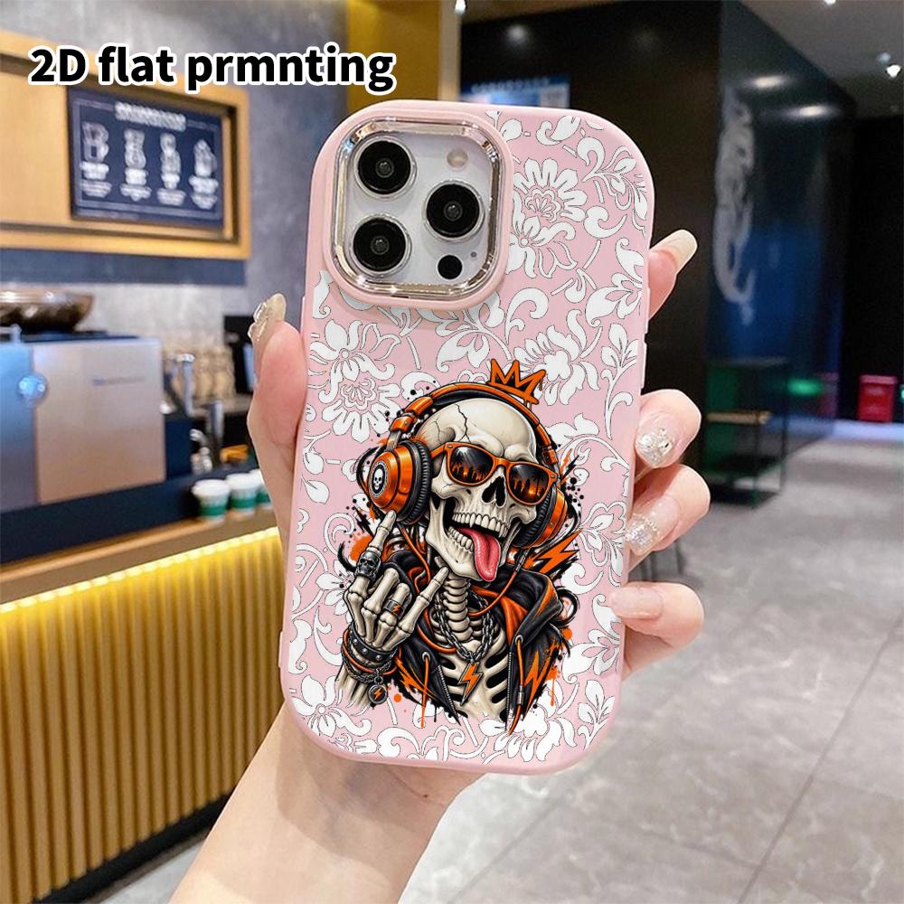 Phone Case: 2D Flat Design Suitable for iPhone 18 17 16 15 14 13 Pro Protective Case, Couple Style, Rock Skull, Christmas and Halloween Gift