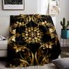 Luxury Golden Floral Mandala Pattern blanket with Black Background blanket, suitable for use in the bedroom, living room, on the sofa