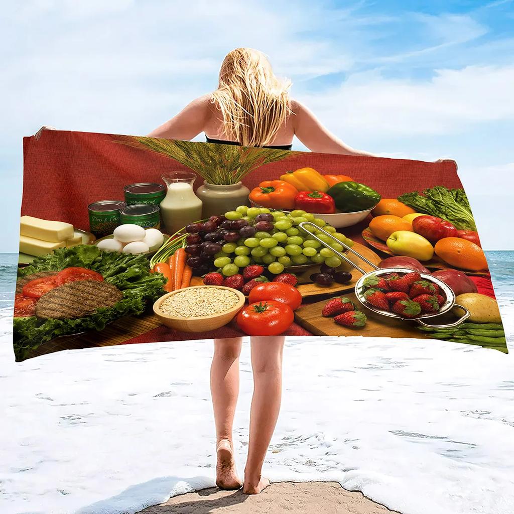 Microfiber Lightweight Beach Towel,Fast Dry Super Absorbent Beach Towels for Adults and Kids,Food Printed Pool Towels Sand Proof
