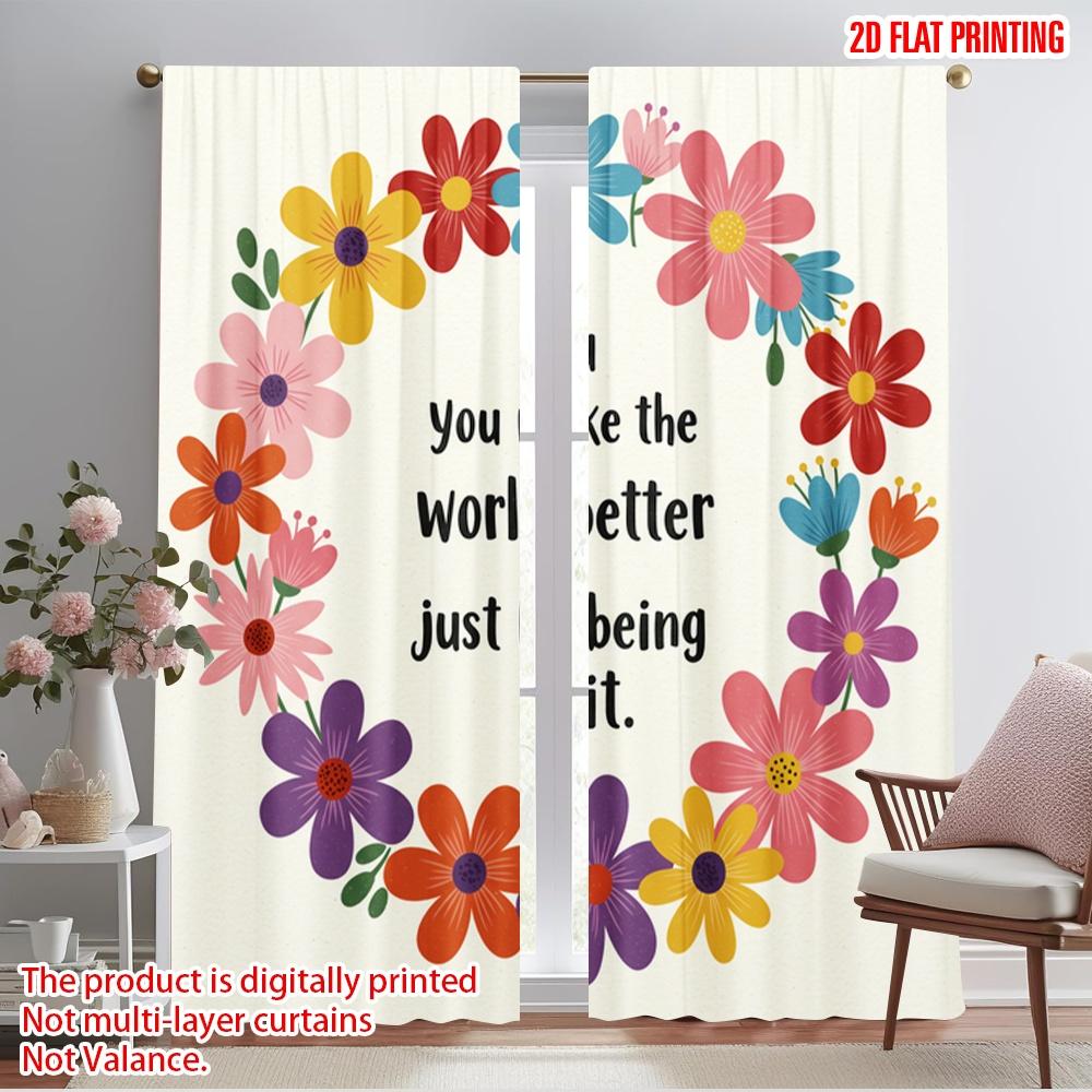 

2pcs 2D flat printing Party Curtain Floral Quote Fabric Without Electricity All Season Party & Holiday Decor Perfect for Room 52.50×116.00 CM 2pcs