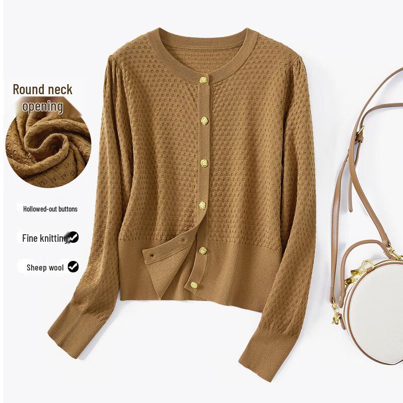 

Women s Chic Wool Blend Knit Cardigan with Metal Ring Accents L