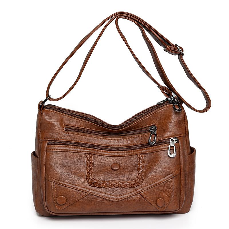 Crossbody Bag Middle-aged Women's Bag Soft Leather Large Capacity Multi-layer Shoulder Bag