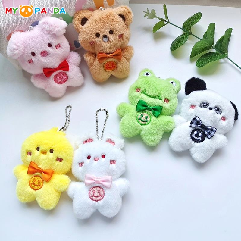 Adorable Animal Plush Toy Cartoon Bear Frog Panda Pig Rabbit Pendant Gentle Stuffed Doll Keychain Backpack Car Pouch Key Ring Decor