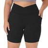 Women Plus Size Cross Waist Pockets Summer Knee Length Yoga Biker Shorts