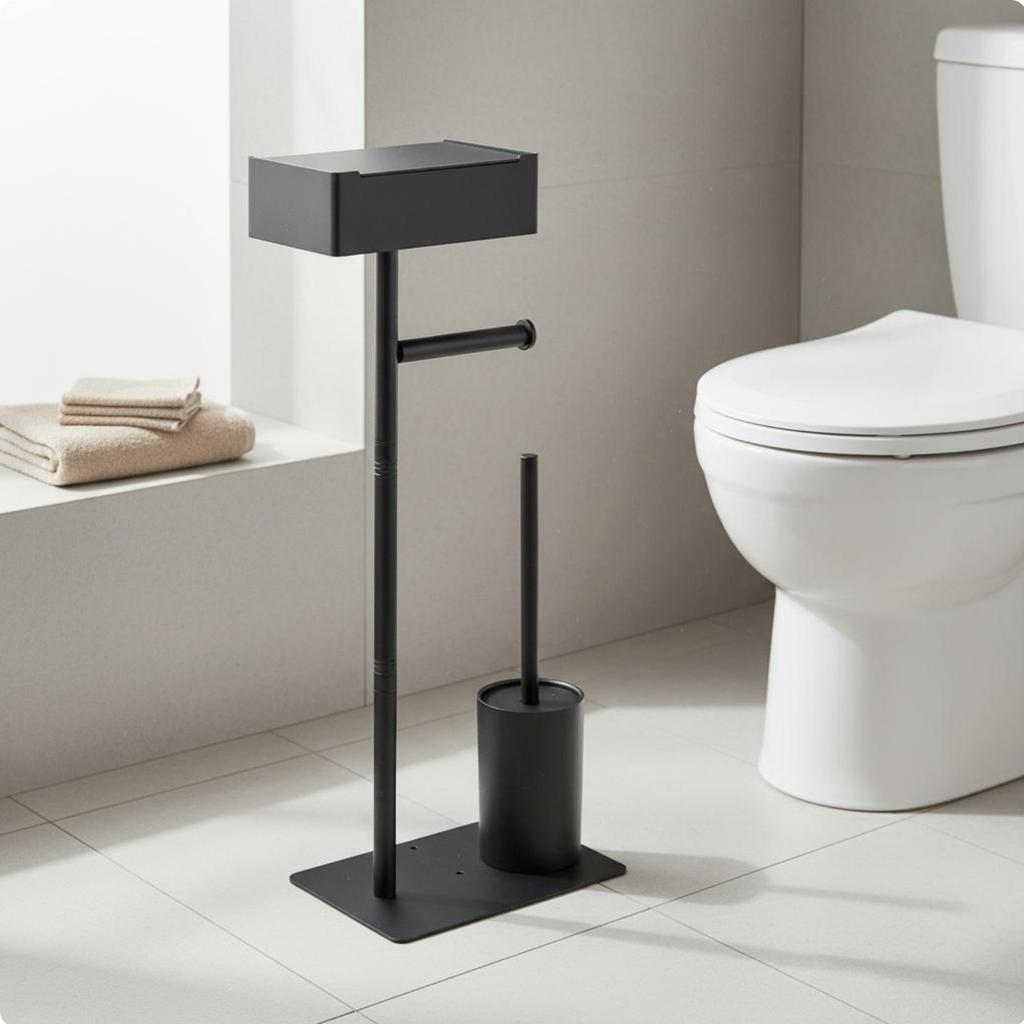 Toilet Paper Stand with Brush and Shelf Easy Assembly Bathroom Storage Rack with Toilet Brush Bathroom Tissue Storage Rack