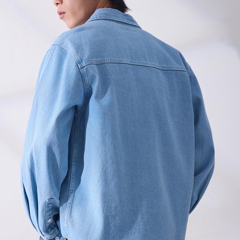 Converse Long Sleeve Woven Shirt Light Denim Blue Ucj418 Uhc