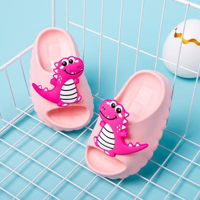 Baby Boys Cute Cartoon Dinosaur Open-toe Children Slippers Simple Solid Color 2024 Summer New Kids Fashion Girls Beach Shoes PU