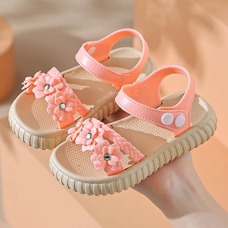 

Girls Sandals fashion Flat Bottom Little Princess Girl Student Middle and Big Children Soft Bottom Beach Sandals 35(Inner Length20cm)