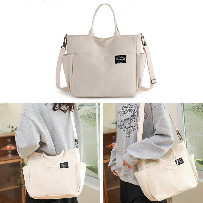 Reusable Canvas Shopping Bag Fashionable and Practical Tote Shoulder Bags for Everyday Errands  White