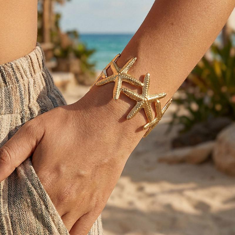 Metall-Armband mit Perlen und geometrischem Design für den Sommerurlaub Stil Damen