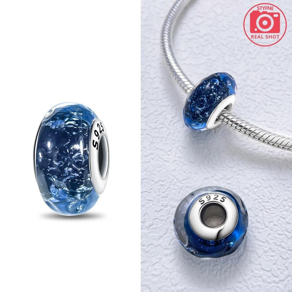 Original Rosa Glasperlen Blaue Romantische Perlen 925 Silber Charms für Frauen DIY Schmuckherstellung Armband Passend
