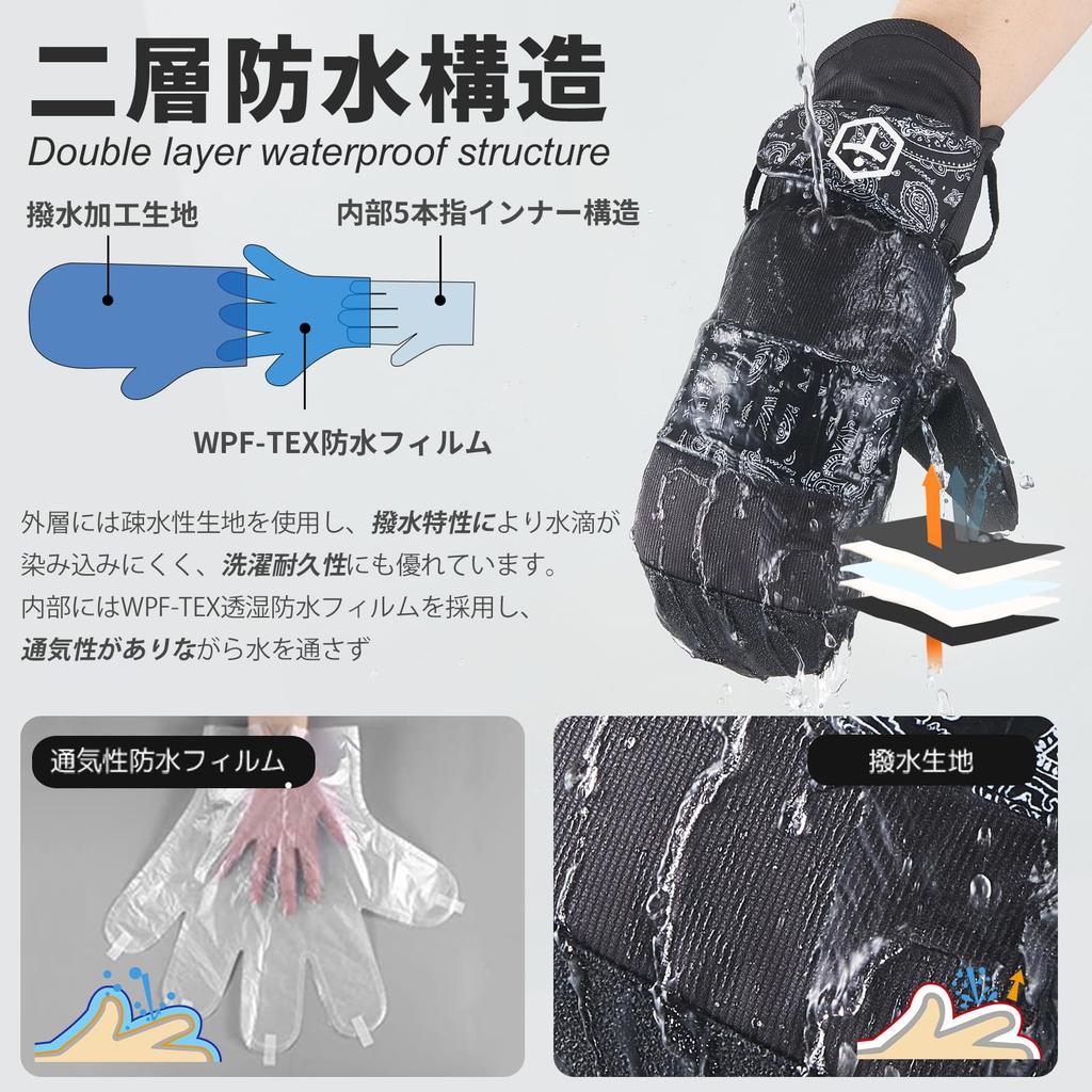 TaoTech Basic Snowboard Mittens with Wrist Guards for Men and Ski Gloves with Inner B x Dark Green x Women, Protectors, Waterproof, Warm,