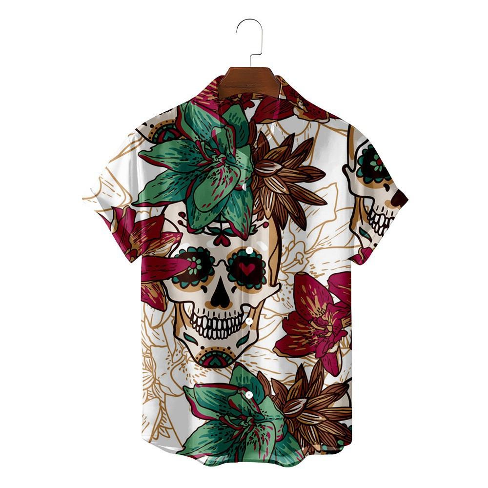 Camicia da uomo alla moda Top Nuova Multicolore Personalizzata Stampa Teschio 3D Manica Corta