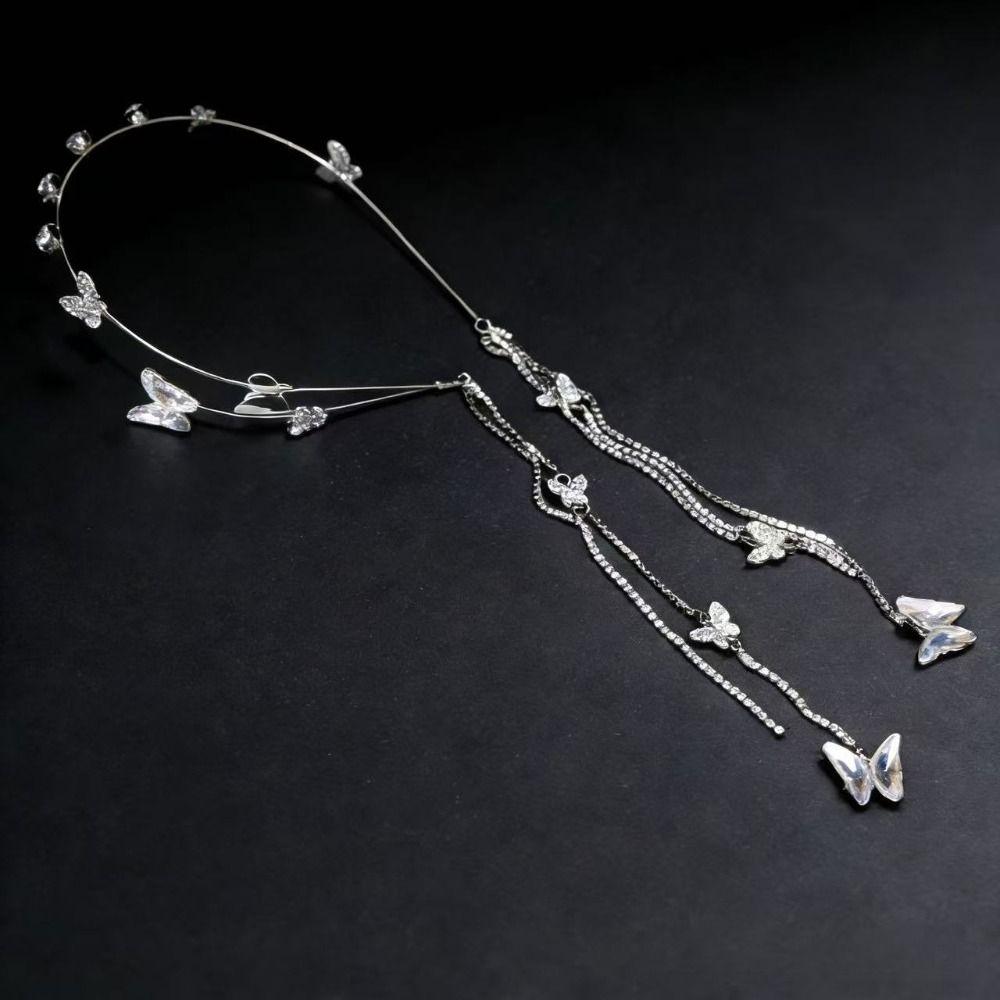 Butterfly Fringe Hair Hoop Alloy Woman Tiara New Design Rhinestone Headband Wedding