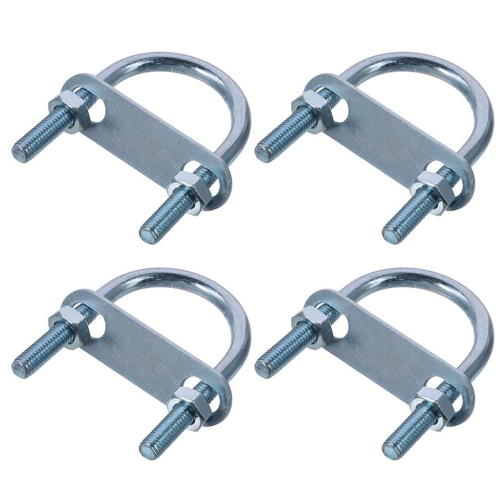4PCS Steel, Galvanized Surface Round Bend U Clamp Silver with Nut Plate Washer Round U-Bolts