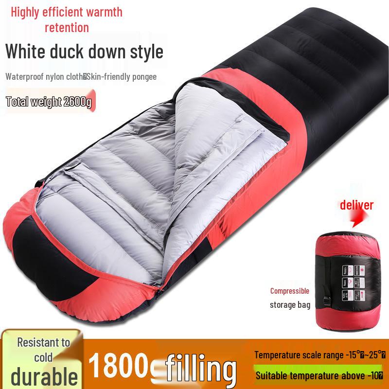 White Duck Down Zero Degree Sleeping Bag for Winter, Outdoor, and Indoor Use