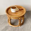 Handwoven Rattan Balcony Side Table Vintage Tea Sofa Coffee Table Durable Dessert and Snack Stand Japanese Bedroom Organizer