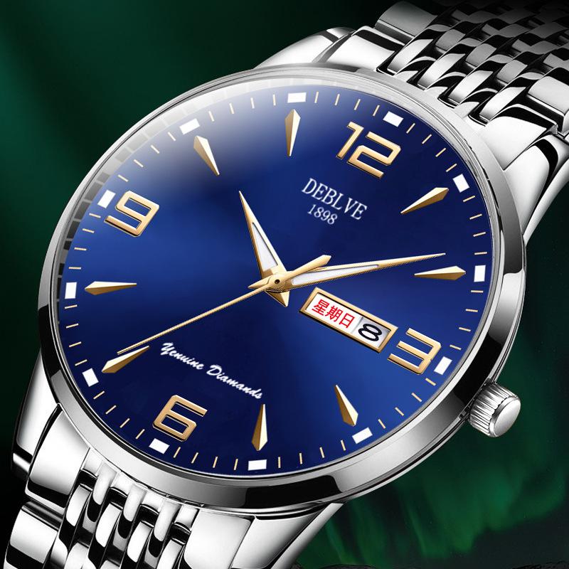 

Watch Men s Chinese and English Calendar Ultra-thin Luminous Waterproof Solid Belt Steel Belt Alloy Fashion Watch Gifts Genuine