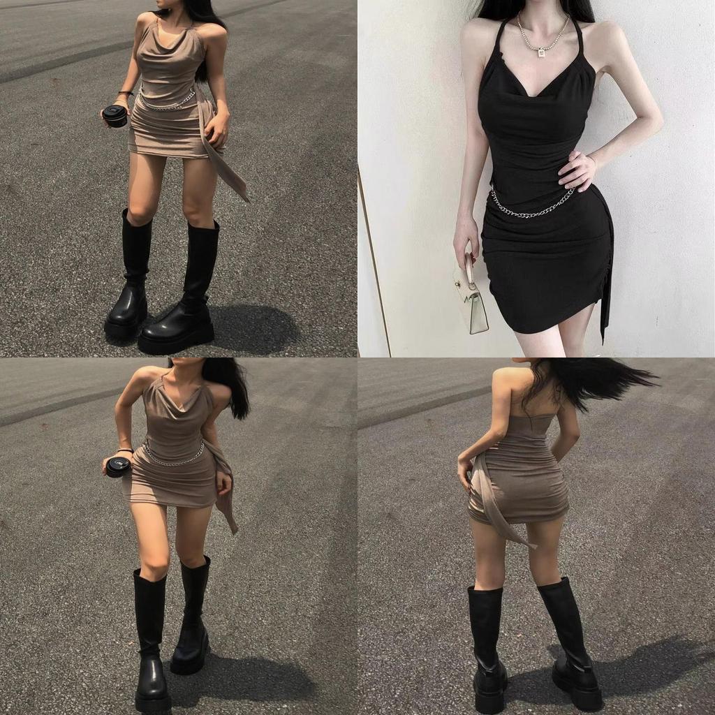 Summer Knit Fabric Slip Dress With Wrinkle Details For Petite Women