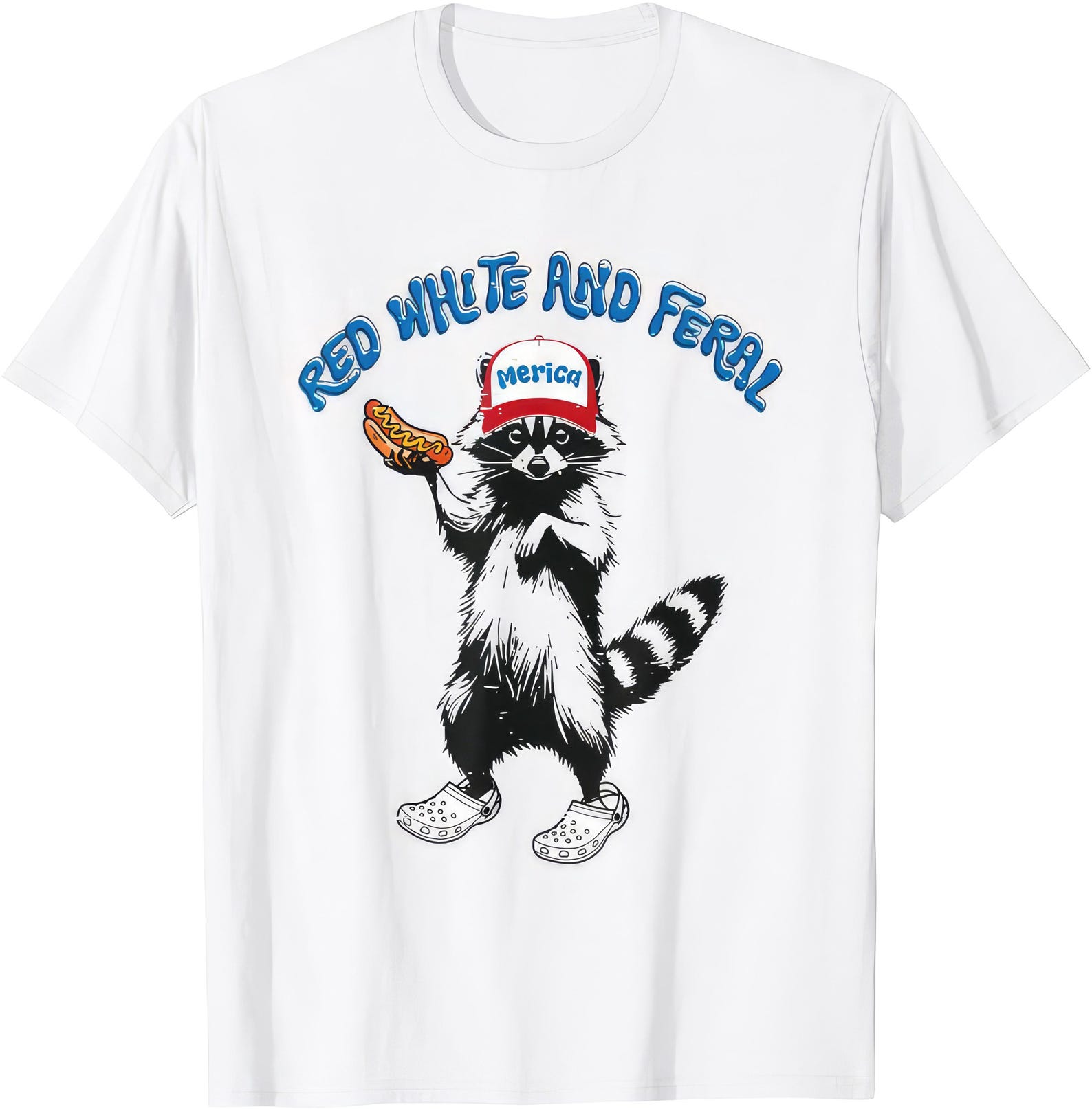 Red White & Feral America Raccoon Hotdog T shirt L