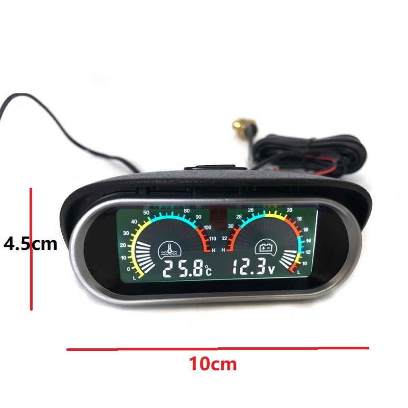 Auto LCD Water Temperature Voltmeter Gauge 2 in 1 With Joint Pipe Adapter 1/8NPT OD 26MM-40MM
