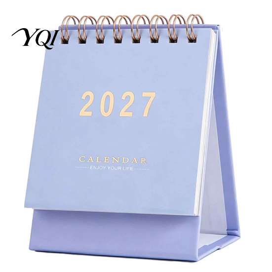 Durable Spiral Bound Calendar 2027 English Desktop Calendar, Minimalist Table Planner with Gold Easy Viewing Monthly Foil Cover, Thick Paper, 18-Month