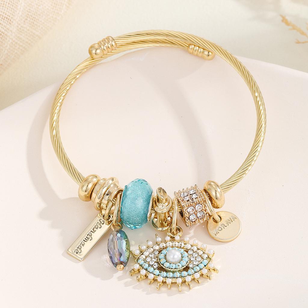 DIY Gold Stainless Steel Bracelet Exquisite Oil Drip Pendant Alloy Adjustable Couple Bracelet