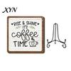 Cafe Store Decorations Coffee Themed Wooden Tabletop Sign, Rustic Kitchen Bar Plaque with Iron Station Accessories Stand, Farmhouse Home Dining