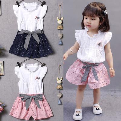 Toddler Baby Girls Sleeveless Geometry Print Vest Tops+Shorts+Hat Outfits Sets