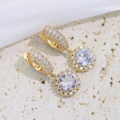 1 Pair Simple Round Dangle Earrings for Women Zirconia Earring Jewelry Wedding Party Accessories
