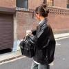Women's Retro Brown Leather Biker Jacket - Short, Petite, Korean Style, Autumn/Winter 2025 Collection