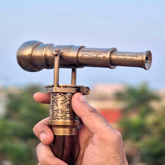 Brass Walking Cane with Telescope & Compass  Steampunk Victorian Gift for Men - Handmade Working Nautical Walking Stick