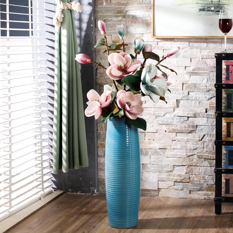 Синяя цзиндэчжэньская керамическая напольная ваза - Высокая современная в европейском стиле для сухих цветов в гостиной