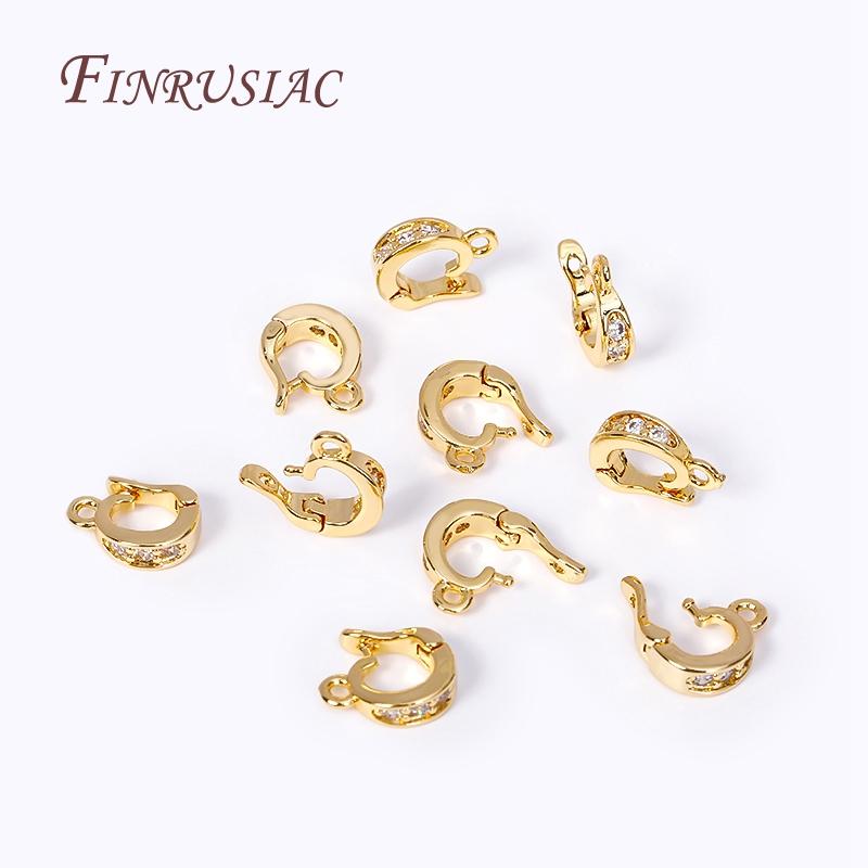 18K Gold Plated Pave Zircon Round Pendant Enhancer Brass Clips Bail Clasp Connectors For DIY Necklace Bracelet Jewelry Making