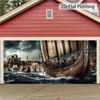 One Color 2D Graphic Design Depicting a Viking Warship Attack, Suitable for a Garage door.DJH