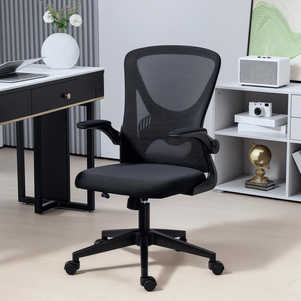 Mesh Back Office Chair, with Flip-Up Arms - Black