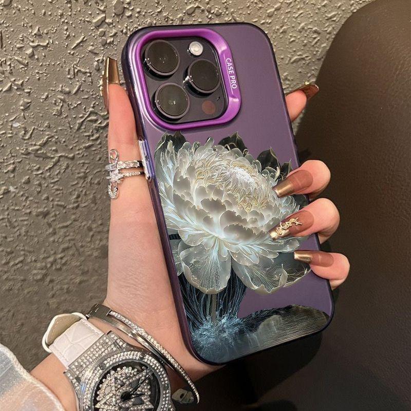 Colorful lotus for iPhone11 mobile phone case Apple 12/13 all-inclusive 14/15 colored silver case XSXR/xsmax
