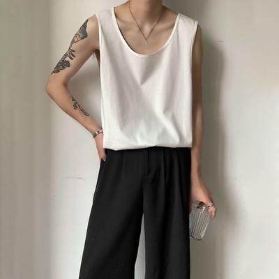 Men Vest Sleeveless Round Neck Solid Color Vest Loose Fit Casual Sport Tank Tops Streetwear Daily Wear