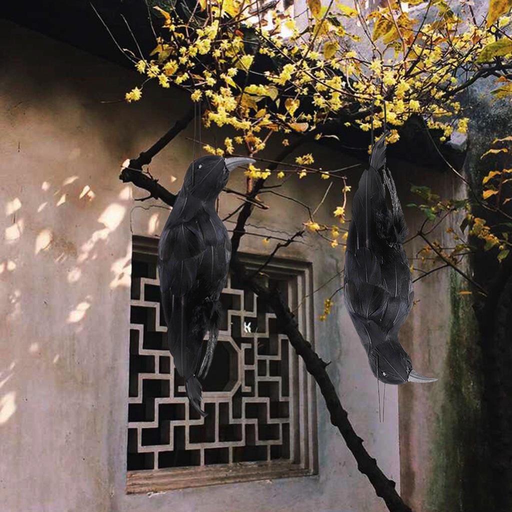 Krähe Requisite Hängend Lebensecht All Hallows Day Deko für Fensterbank Tisch Schreibtisch Bücherregal 32cm L X 10cm B