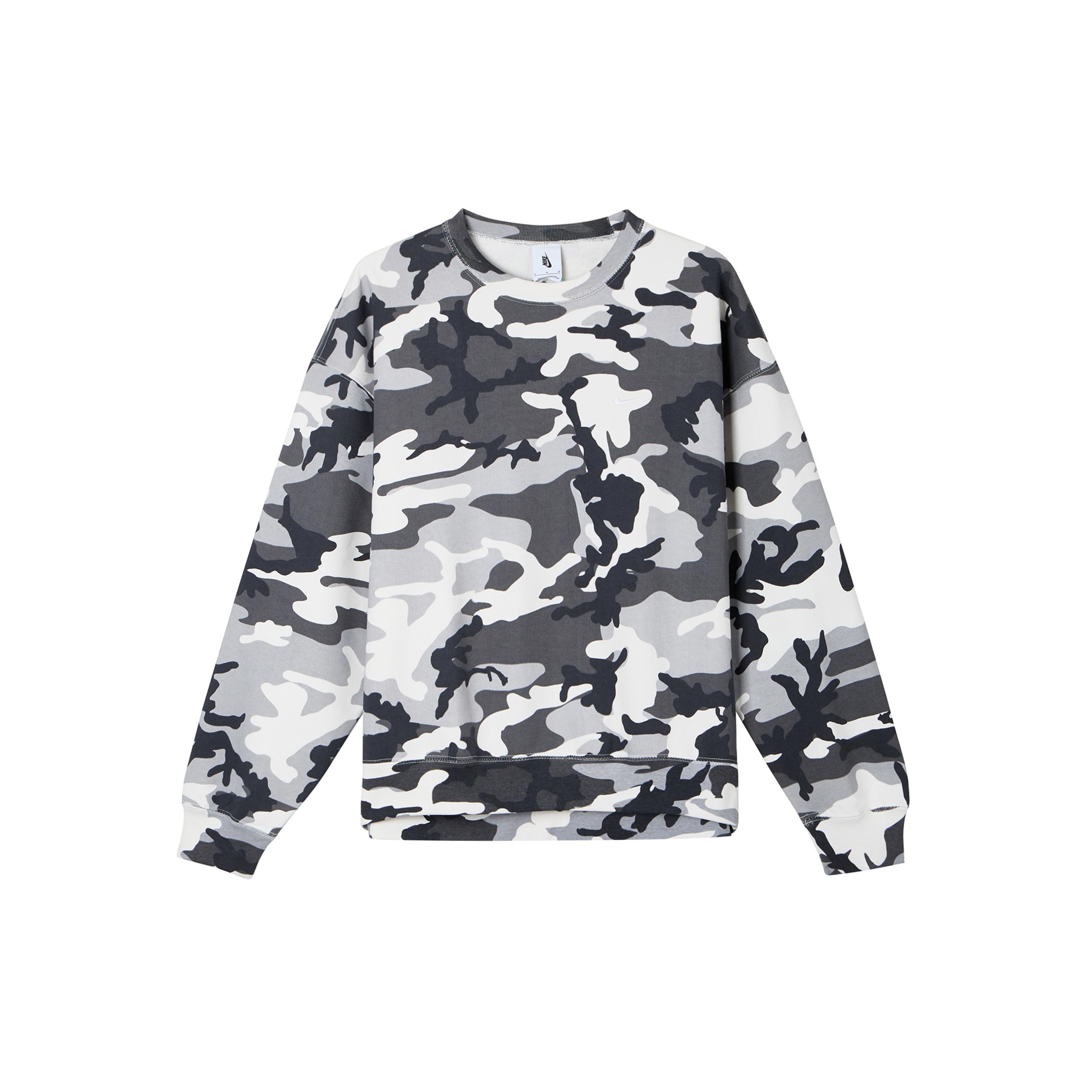 Men s Nike Solo Swoosh Camouflage Fleece Round Neck Pullover Gray DN1256-133 L