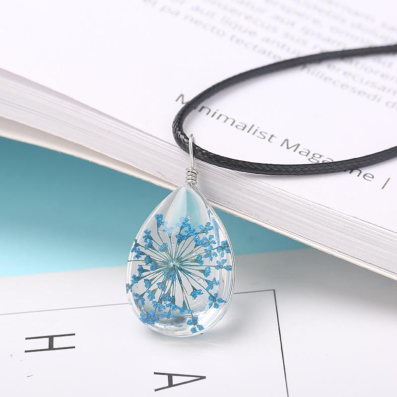 Direct Sales Hand-Wound Water Drop Dried Flower Pendant Dried Flower Plant Specimen Glass Creative Simple Necklace Pendant