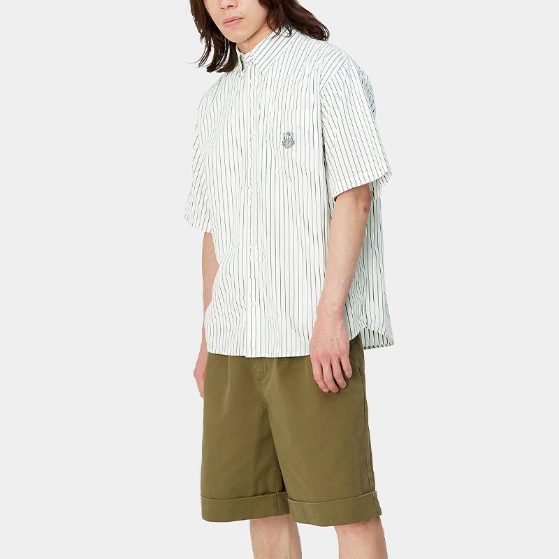 Carhartt WIP Pattern Embroidered Striped Loose Short Sleeve Shirt Men Shirts Green I033028-22B-XX