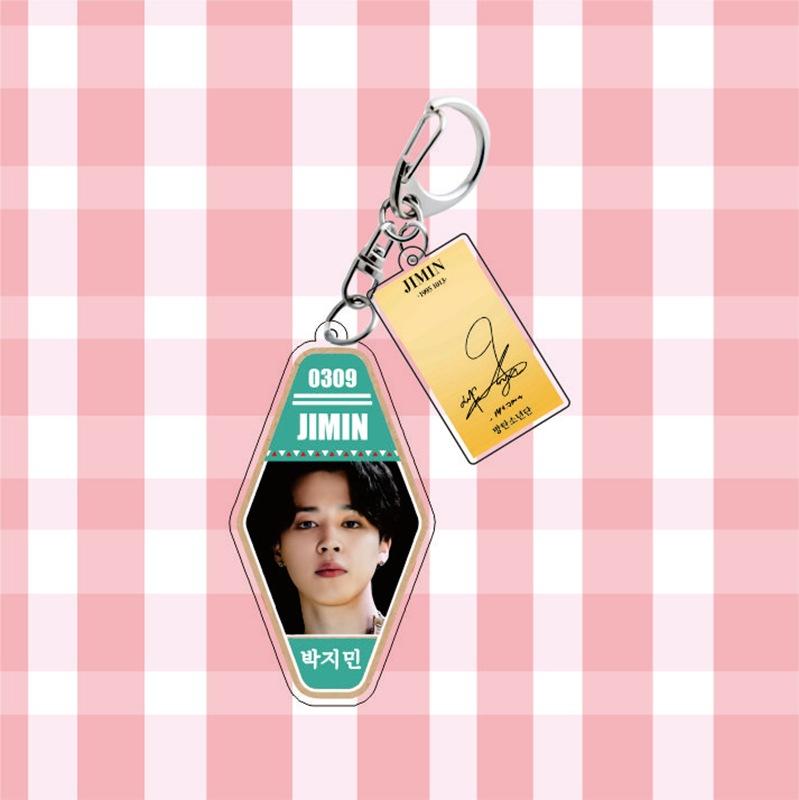 BTS Keychain, Bangtan Boys Key Tag with Photo & Signature Charm, Kpop ARMY Fans Bag Accessory(Jin RM Suga Jimin V J-Hope Jungkook)