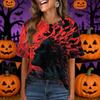 Dame langærmet Halloween-print top med lomme på brystet til afslappet brug