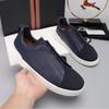 Mens Genuine Leather Slip-On Casual Sneakers Low-Cut Breathable Lightweight Comfortable Everyday Shoes