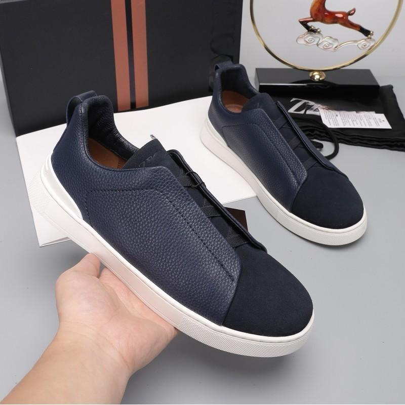 Mens Genuine Leather Slip-On Casual Sneakers Low-Cut Breathable Lightweight Comfortable Everyday Shoes