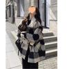 Women's High-End Black and White Plaid Wool Coat - Autumn/Winter 2025 Lambswool Patchwork, Thick and Textured for a Sophisticated Look